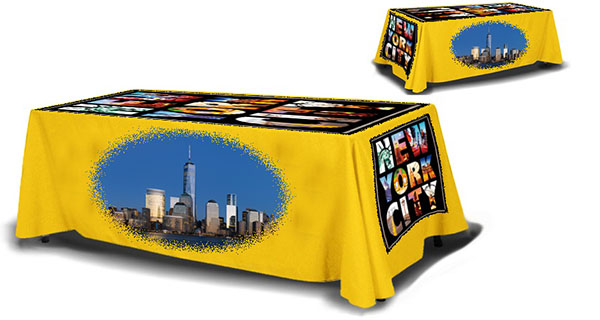 A table with a yellow printed cover