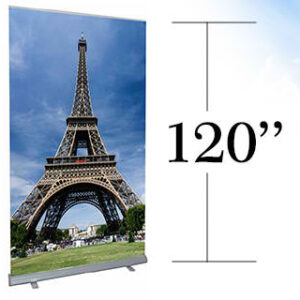 A tall stand for a printed display