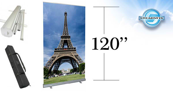 A tall stand for a printed display