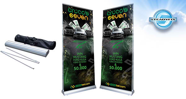 An extra double sided rollup stand designs