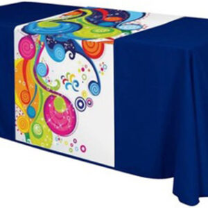 A table cover with colorful abstract prints
